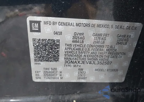 2018 Chevrolet Equinox Lt from USA, damaged, VIN 3GNAXJEV8JL352507